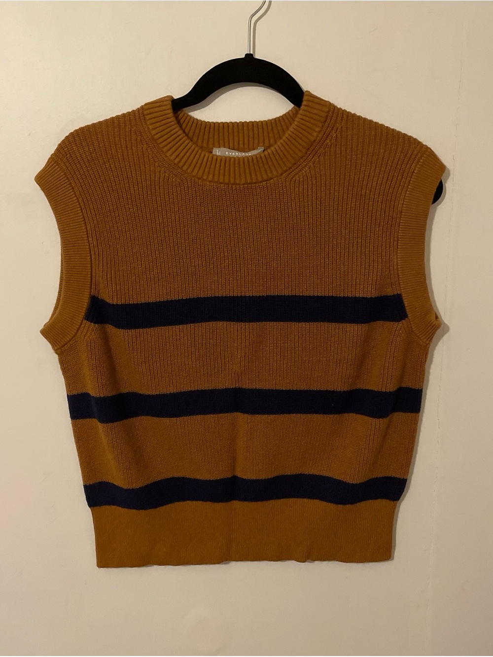 Everlane Organic Cotton Caramel Orange Brown Striped Sweater Tank Top Size Small